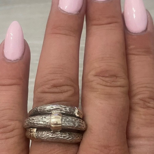 Silver gold ring 925 585 used, size 54, spiraled