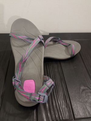 Teva Zirra women's hiking sandals, size 39, grey with pink and green details