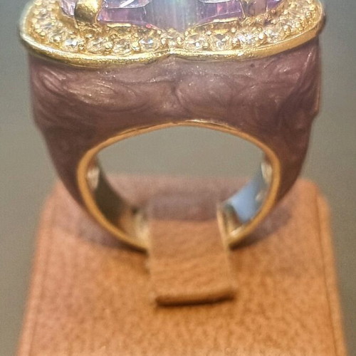 Silver 925 ring with enamel and yellow gold plating k24 new