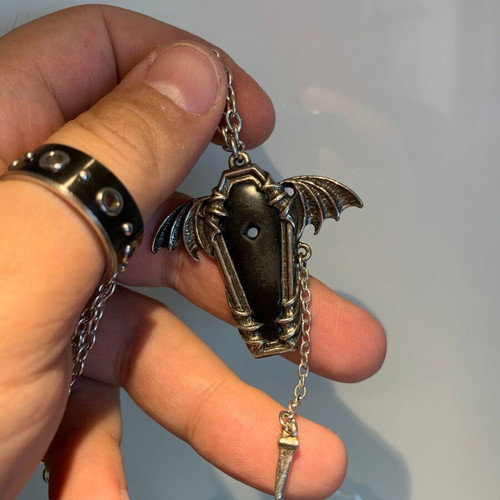 Alchemy Gothic Coffin Pendant 2022 like new, pewter and leather