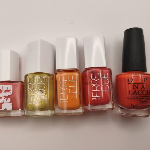 Set of 5 nail polishes OPI and Erre Due used, bright summer colors