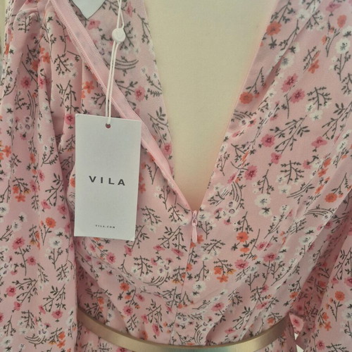 Dress new with bell sleeves, summer, pink multicolor