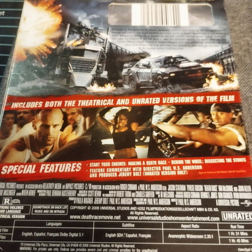 Death Race DVD like new, unrated widescreen edition with slipcover