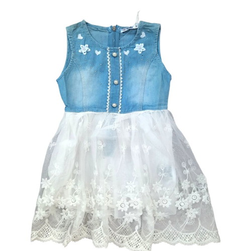 Smile Yes Denim Dress with Lace for 4-Year-Old Girl New