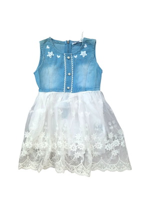 Smile Yes Denim Dress with Lace for 4-Year-Old Girl New