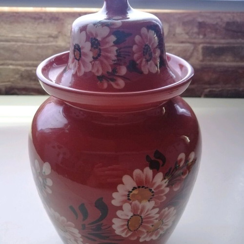 Ceramic sweet jar new 1970 handmade painted from Sifnos