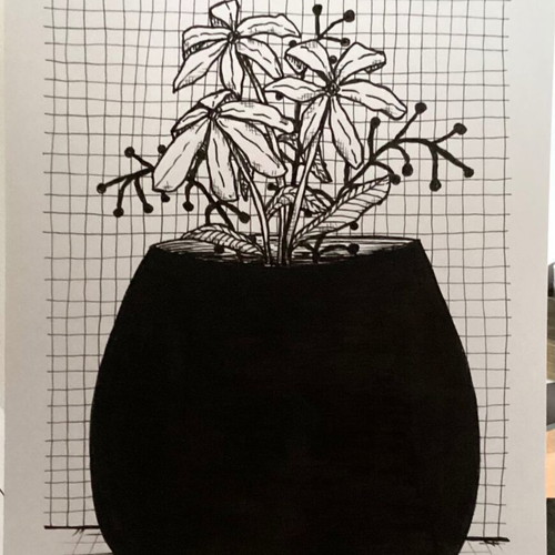 Flowers in vase sketch new, original handmade drawing