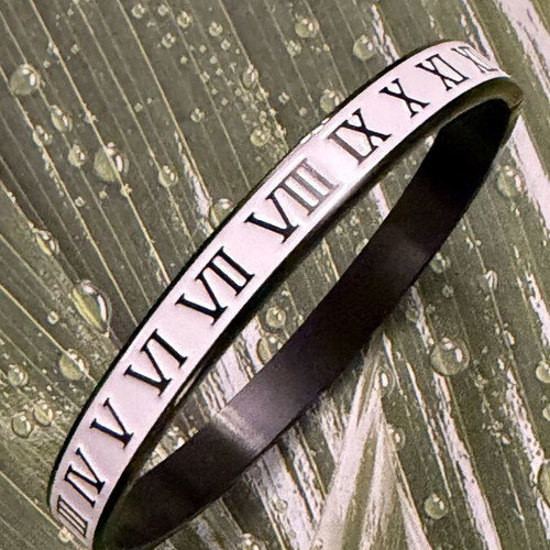 Steel Bracelet with Roman Numerals, New, Black and White