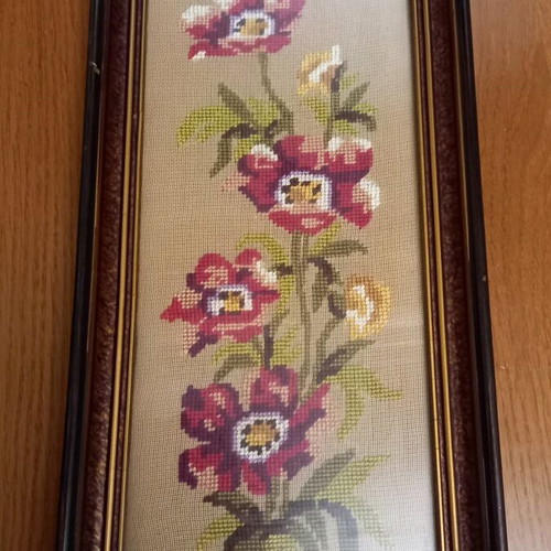 Vintage embroidery framed pictures used, set of 2 pieces
