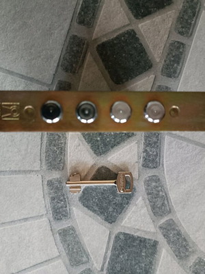 Domus lock used with four locking pins and key
