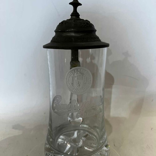 Budweiser collectible crystal beer glass with pewter lid