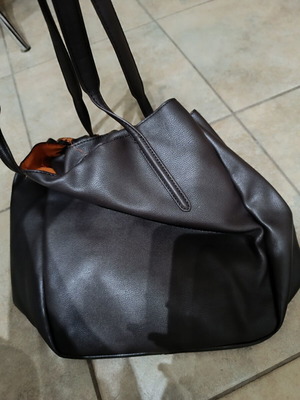 Shoulder bag used, dark brown with orange interior