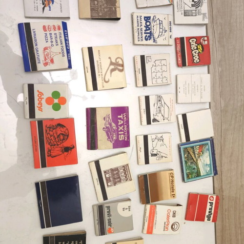 Vintage matchboxes used, collection of 25, 60s–80s