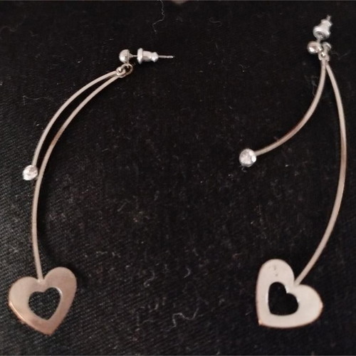 Heart dangle earrings used, stainless steel with crystal