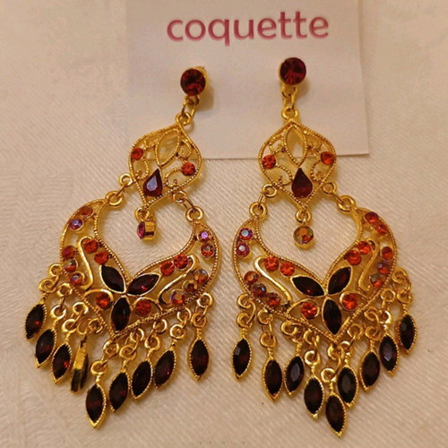 Vintage earrings with colorful stones, new, large screw-back