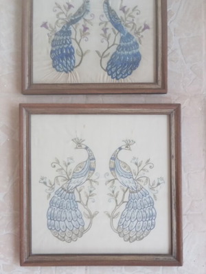 Set of 2 handmade embroidered peacocks used