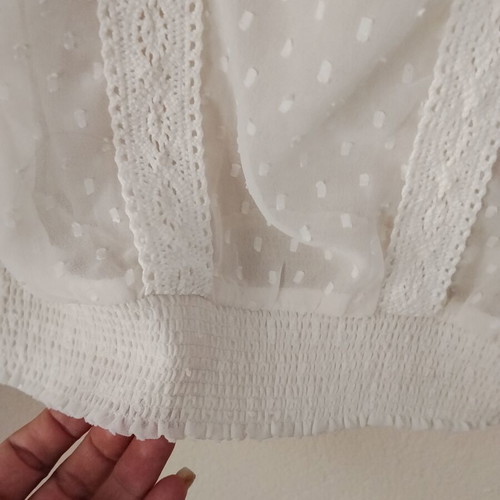 White Romantic Top with Embossed Polka Dot Design, Like New
