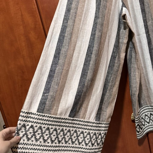Moutaki wide-leg pants size S used, boho chic linen with stripes and embroidery