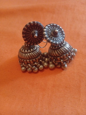 Jhumka earrings new oxidized Indian silver ethnic style