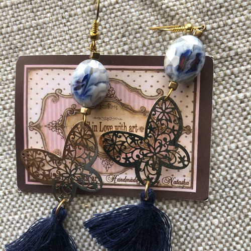 Long earrings new, blue, handmade