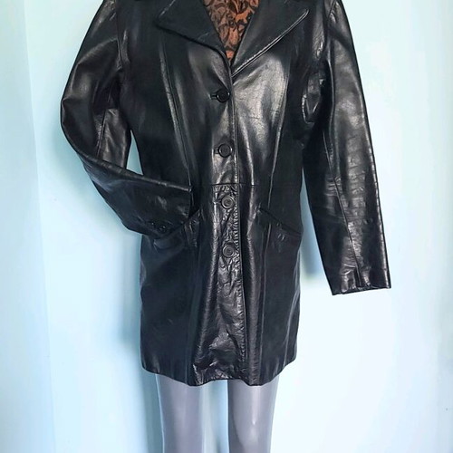 Women's leather coat used, branded, black