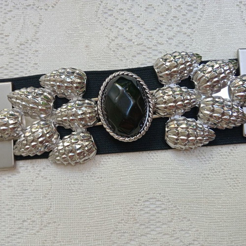 MNG Elastic Waist Belt New, Early 2000s, Black and Silver