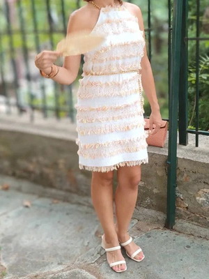 Boho dress with fringes and gold details size M like new