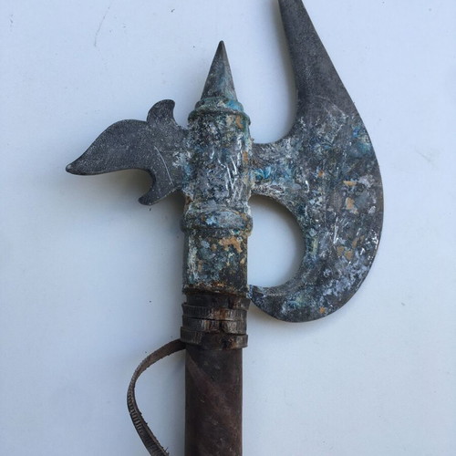 Replica axe used, decorative wooden with metal element 70 cm