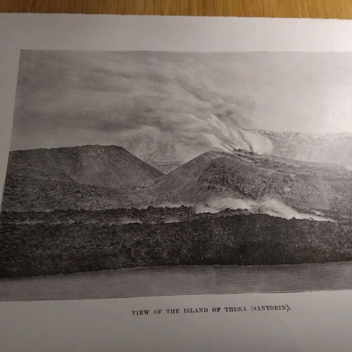 1890 Santorini Volcano Eruption Used Woodcut 25x18cm