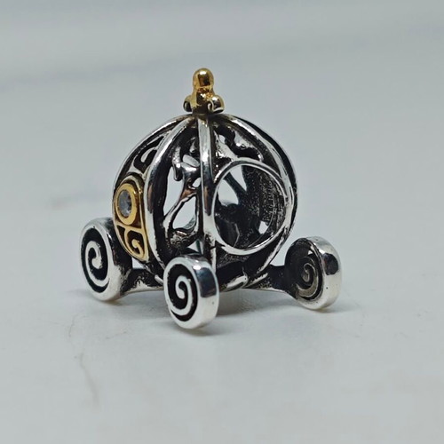Cinderella Pumpkin Coach Charm 925 Silver with 14K Gold Details like new
