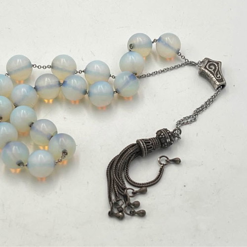 Komboloi made of opalite and silver used, 29cm height