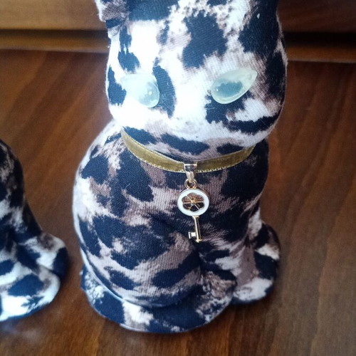 Set of Christmas handmade ornaments two leopard cats with beige and gold details like new
