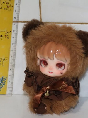 Miana anime plush toy doll, brown bear outfit