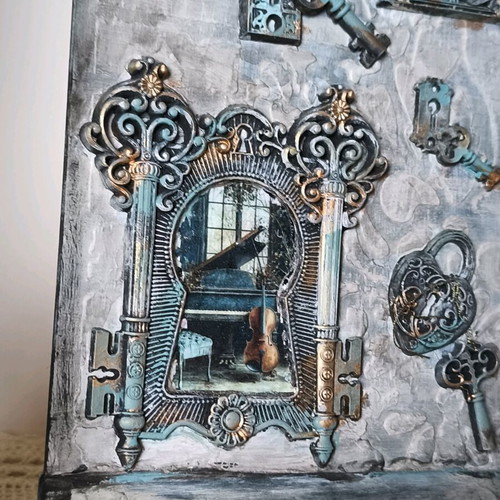 The Composer's Locked Secret mixed media panel made to order