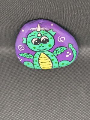 Handmade decorative stone with baby dragon design new