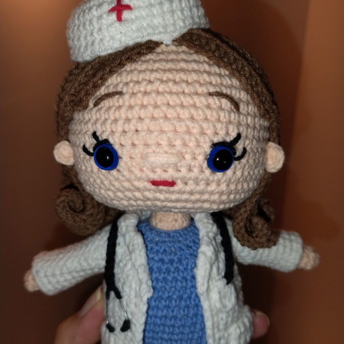 Crochet doctor doll handmade with stethoscope and medical apron