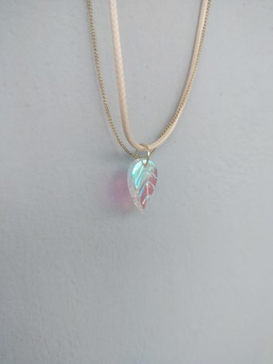Glass Leaf Necklace with Double Chain in Beige and Gold, made to order