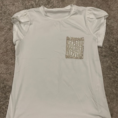 Women's white T-shirt with gold decorative pocket, like new, size M