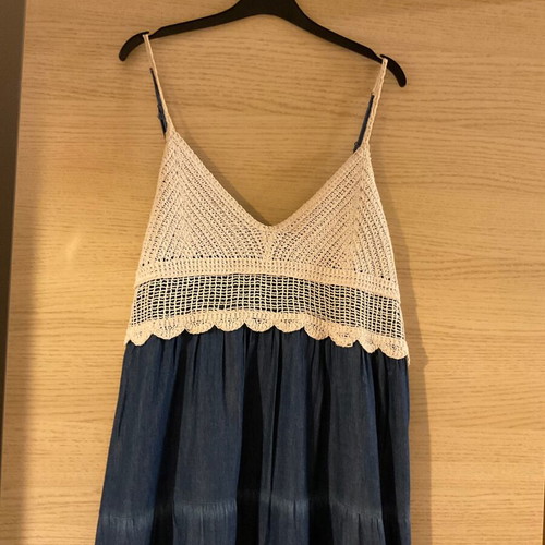 Long boho summer dress blue jean color like new, size L