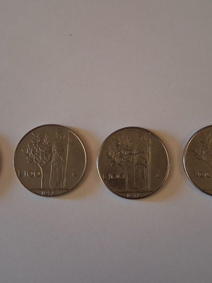 Italian 100 Lire coins, pack of 4, 1973-1979