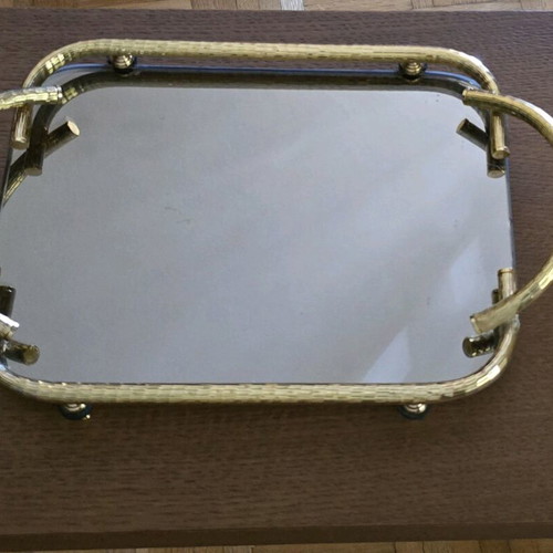 Tray with gold-plated handles and mirror in very good condition
