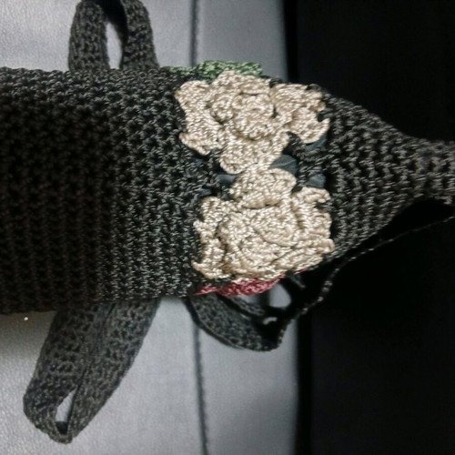 Crossbody bag women new with knitted flowers black