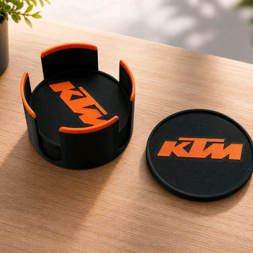 KTM coaster set like new with holder, black-orange