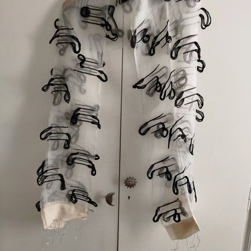 Silk scarf white with black cords like new