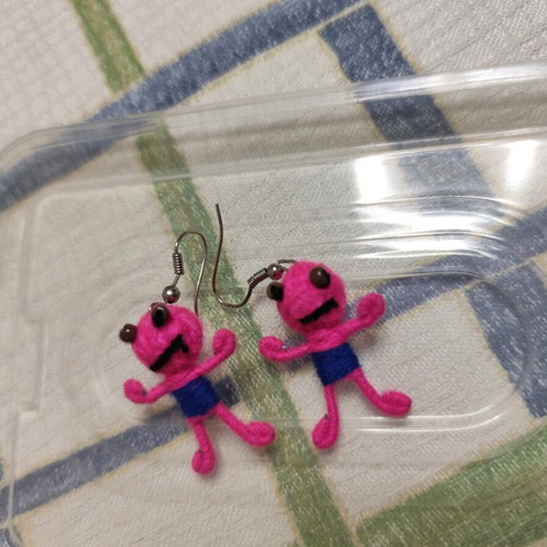 Handmade small fuchsia monster earrings like new