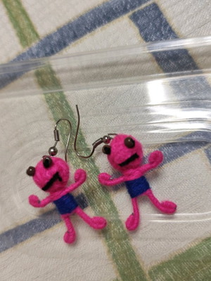 Handmade small fuchsia monster earrings like new