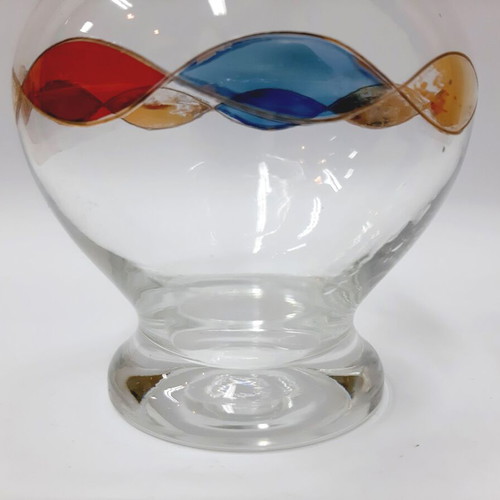 Small vintage glass vase handpainted with colorful braid French provincial style 14.5 cm