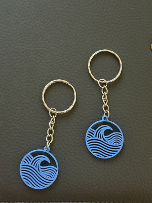 Keychain 3D printed with embossed wave, new