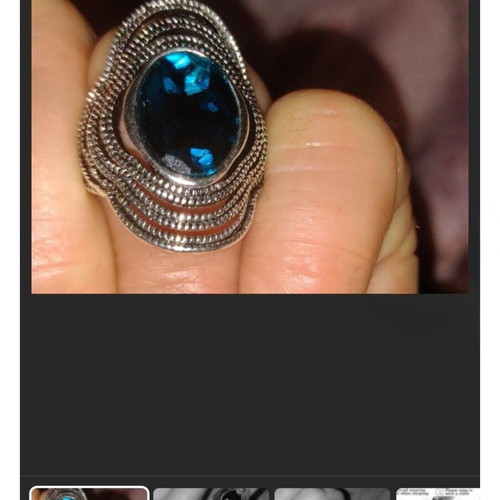 Ring with mystical crystal new, silver finish and blue shade