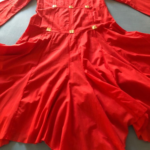 Italian red long summer dress like new with gold details